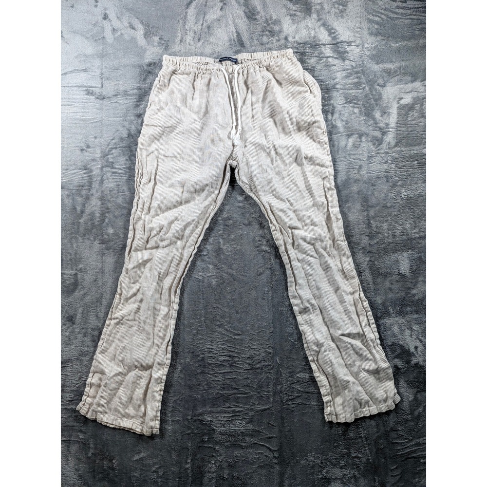 Brandy Melville Linen Striped Drawstring Pants Tan White